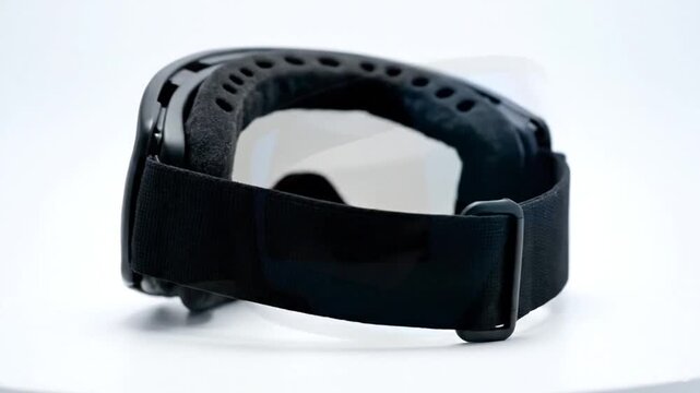 Modern Ski Goggles with Blue Mirror Lens and Black Strap on White Background