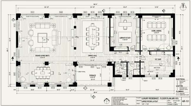 Large luxury residence floor plan layout with multiple living spaces