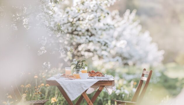 春の庭の桜、食事