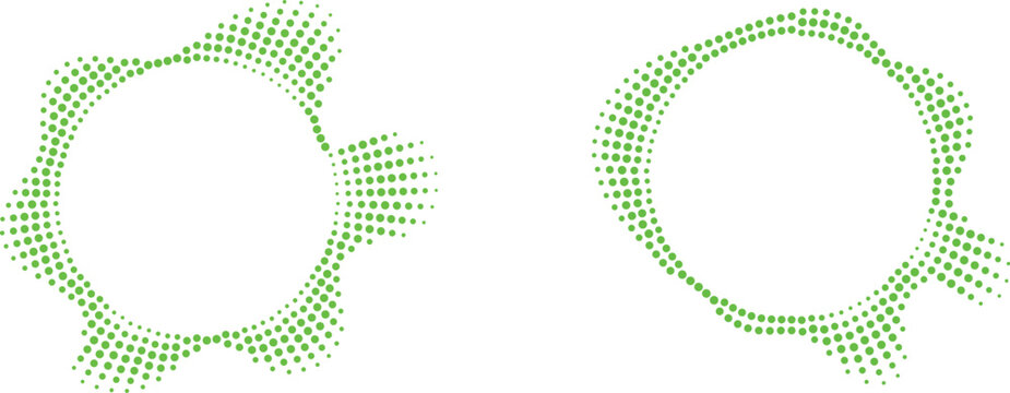 Two abstract green dotted circular frames one with cat ears isolated on white background