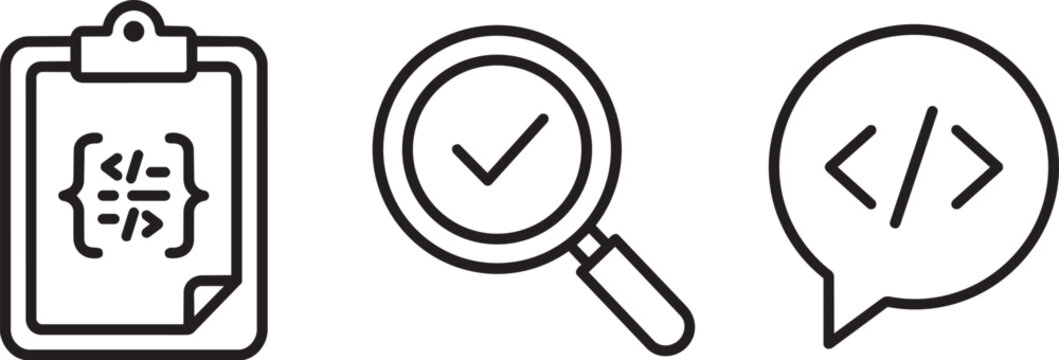 AI Code Review Quality Check Developer Icon Set Vector