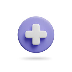 Fototapeta premium 3D render of plus sign button icon representing addition and health with addition hospital positive increase interface