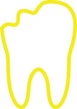 Bright yellow tooth outline icon on white background dental health symbol for healthcare and hygiene concepts
