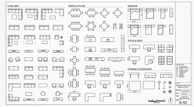 Minimalist furniture asset catalog for architectural floor plans