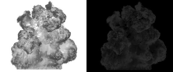 Dramatic smoke explosion on white and black background, thick billowing smoke clouds, monochrome dust blast effect for compositing and design © Stocker BD