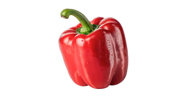 Fresh organic red bell pepper or sweet paprika with a green stem for healthy raw cooking on transparent background
