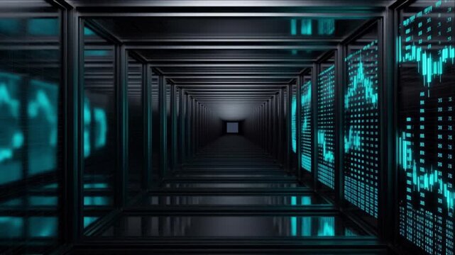 金融トレーディングのデータモニタートンネルとブラックチタン構造