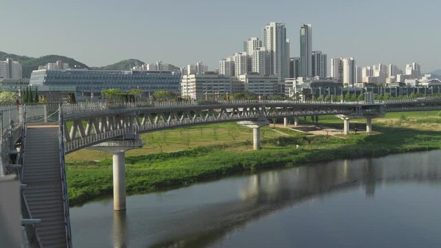 Sejong City Hall and Geumgang Pedestrian Bridge Cityscape, South Korea