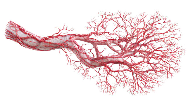 Microscopic view of vascular capillary network and blood vessels 3d render isolated on transparent background png