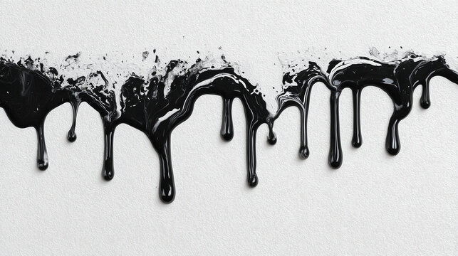 Isolated abstract black paint dripping pattern on transparent background, artistic fluid motion concept, creative design and modern visual composition