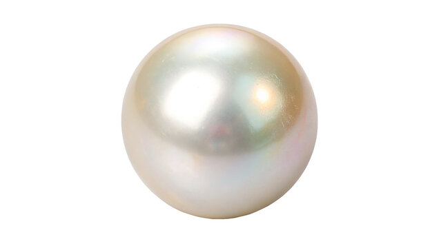 A beautiful luxury single round white pearl gemstone showing elegant glossy reflections isolated on transparent background cut out	