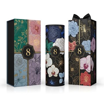 Elegant Gift Packaging with Floral and Artistic Designs.