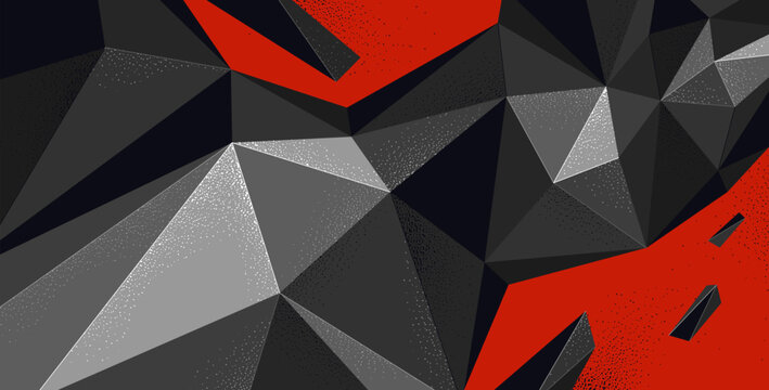 Polygonal dynamic chaos shapes vector abstract background, low poly 3D dimensional wallpaper with broken form in motion and energy.