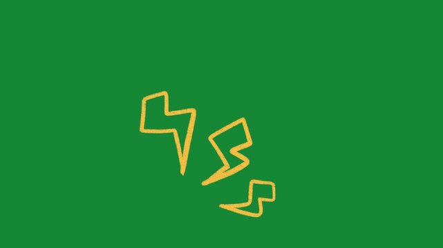 Hand Drawn 2D Animated Lightning Bolts Cartoon Flash Motion Graphic Element on Green Screen