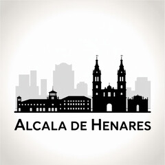 Obraz premium Alcala de Henares Skyline Silhouette — A Historic University City in Spain Vector Illustration