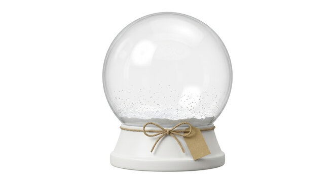 Empty Christmas snow globe mockup with blank tag on transparent background
