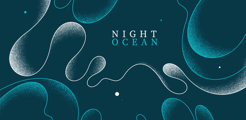 Plakat Relaxing seashore in the night waves vector abstract background, linear curvy shaped outlines and textures art, calming and soothing ocean beach illustration wallpaper.