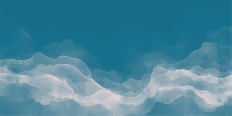 Floating icebergs between the sky and sea under a bright blue cloudy summer sky © Riaz