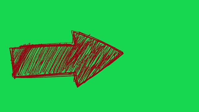 Hand Drawn 2D Animated Red Scribble Arrow Indicator Motion Graphic Element on Green Screen