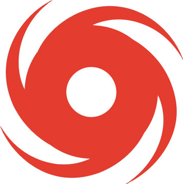 Red hurricane icon. Cyclone symbol vector. Typhoon warning sign. Storm category graphic. Meteorological weather alert icon. Spiral wind symbol. Weather forecast element. Natural disaster warning.
