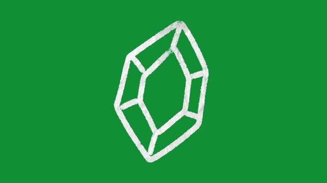 Hand Drawn 2D Animated White Chalk Diamond Crystal Gemstone Cartoon Motion Graphic Element on Green Screen