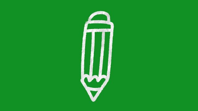 Hand Drawn 2D Animated White Outline Pencil School Education Cartoon Motion Graphic Element on Green Screen