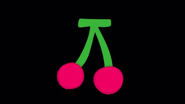 Hand Drawn 2D Animated Red Cherries with Transparent Alpha Channel Background