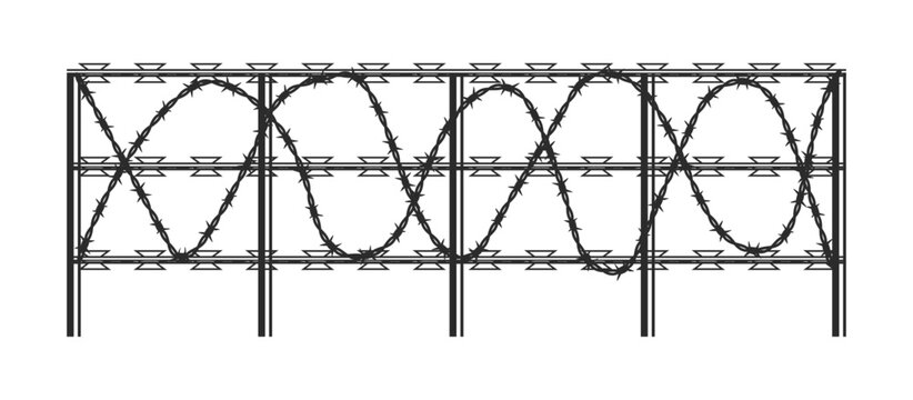 razor wire security fence structure vector with sharp barrier protection isolated transparent png element