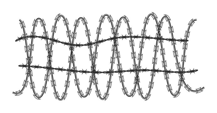 wave style razor wire barrier element vector with sharp security fencing isolated transparent png design
