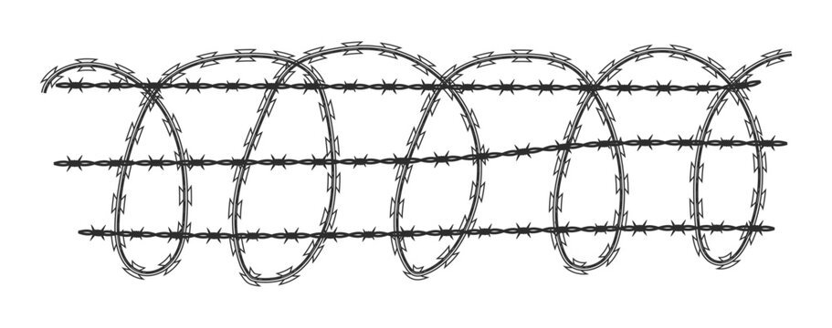 spiral razor wire fence element vector with sharp security barrier isolated transparent png illustration