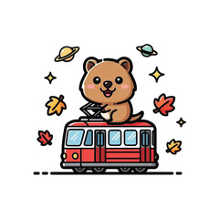 Brown bear cub on red bus. © lens