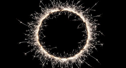 Naklejka premium Sparkler firework circle, glowing light ring, burning spark frame