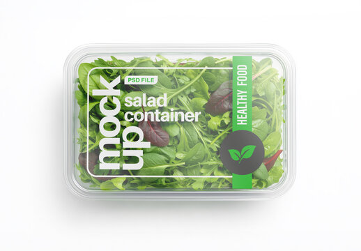 Plastic Salad Container Packaging Mockup Top View Overhead