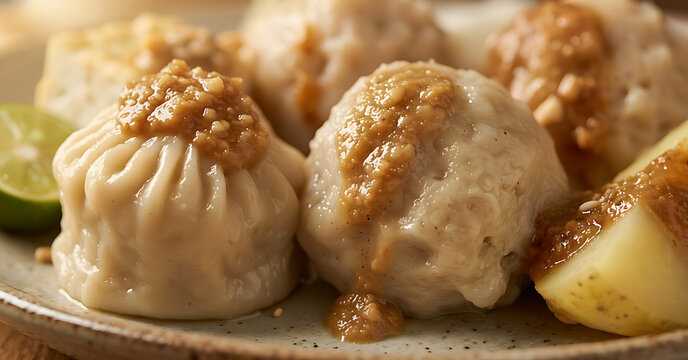 Siomay Baso Tahu Bandung traditional West Java steamed fish dumpling with peanut sauce, Indonesian street food