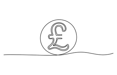 Obraz premium Continuous line drawing of a british pound sterling coin