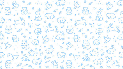 Obraz premium Playful blue doodle pattern featuring assorted animals and whimsical shapes.