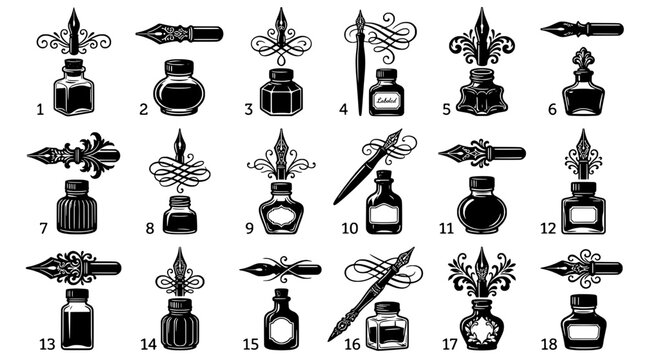 Knife tactical combat with ornate floral bottle sprayer icons vector set for barber, tattoo, and gothic design themes