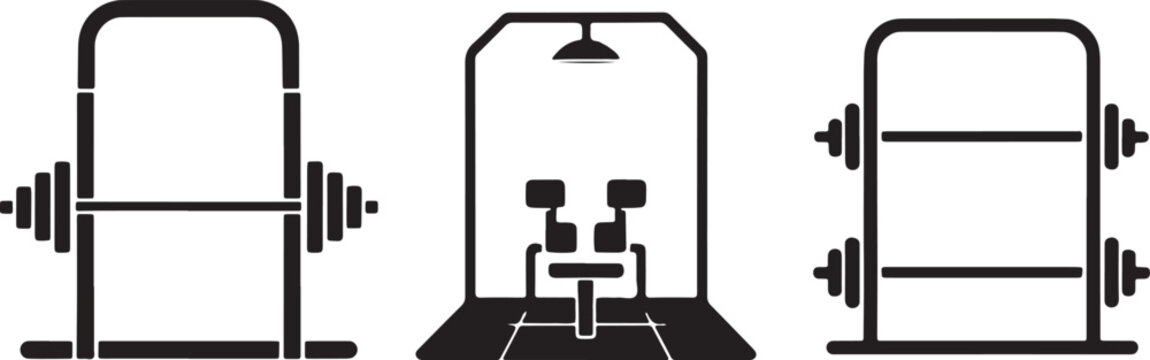 Gym gear with squat rack leg press and solid style weightlifting strength on white background