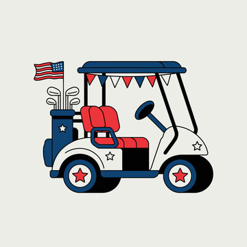 Patriotic Golf Cart with American Flag Illustration