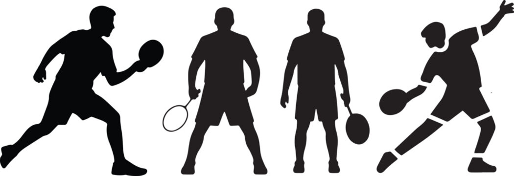 Table tennis and badminton players icons set in solid style player on white background graphics