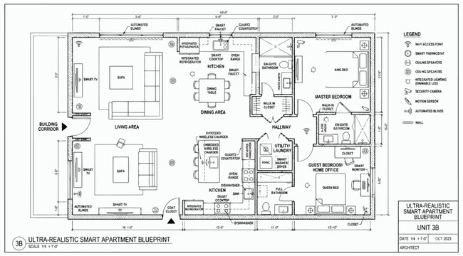 Detailed blueprint of an ultrarealistic smart apartment unit 3b