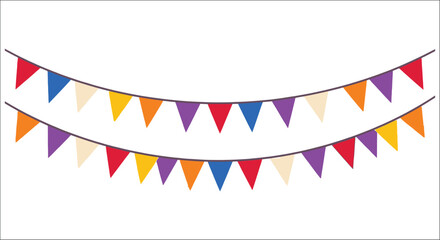 Obraz premium Colorful bunting flags on strings isolated on white background