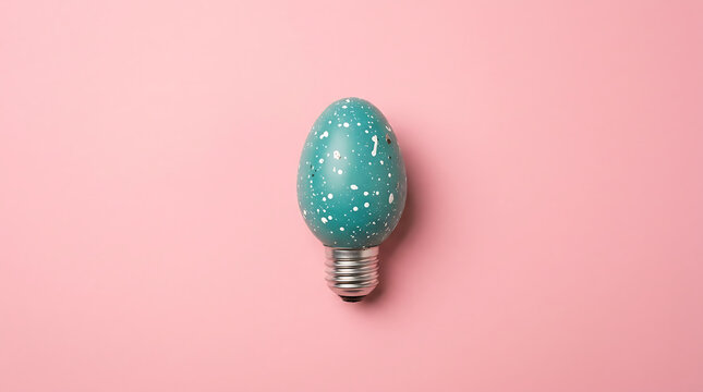 Green polka dot easter egg light bulb on pastel pink with lightbulb creative celebration decorative minimalist innovation seasonal