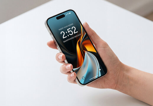 Woman&rsquo;s Right Hand Holding Modern Mobile Phone Mockup