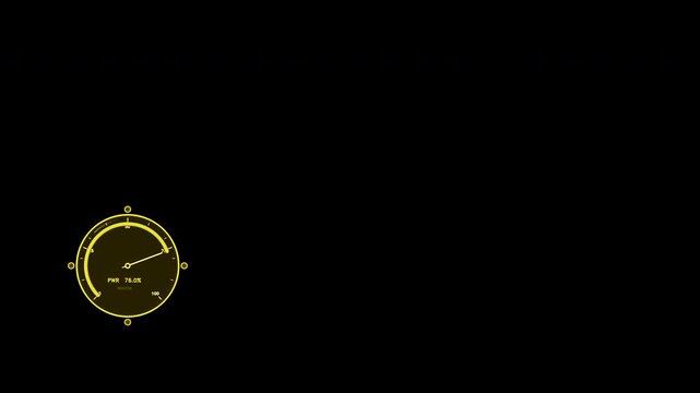 An amber circular gauge displaying 50.0 reactor power with numerical markers and a glowing interface design. This animated UI element loops seamlessly for transparent video overlays.