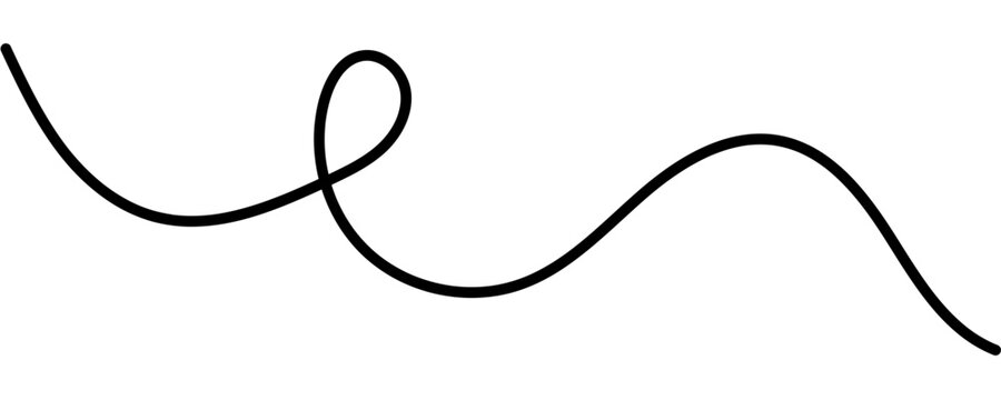 Squiggly black thread creates flowing patterns with organic loops and tangles. Perfect for decorative borders, dividers, or abstract graphic elements in modern design projects and creative layouts.