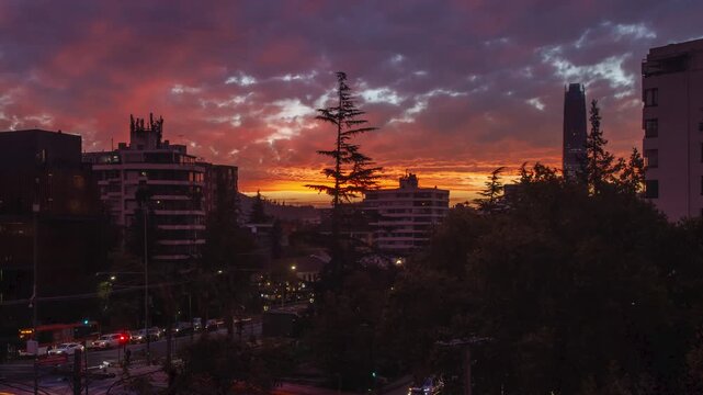 Santiago las condes chile sunset traffic city lights urban timelapse aerial clouds winter Santiago