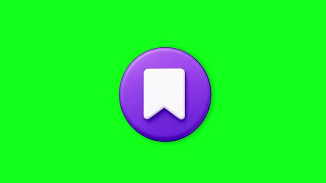 3D Purple Bookmark Icon Rotation on Green Screen Background