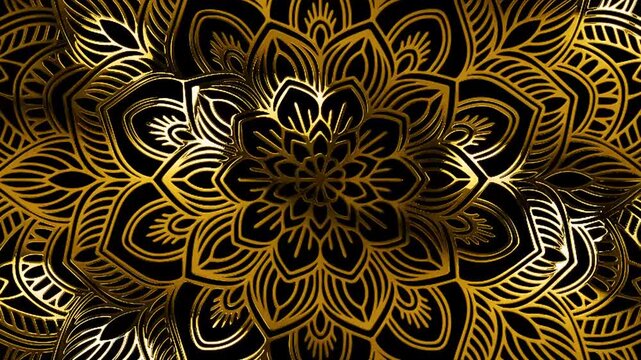 abstract seamless pattern with luxury gold mandala ornament on the black background