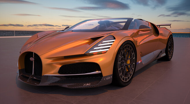 The Bugatti W16 Mistral is the ultimate roadster from the French brand, limited to 99 units-Illustrative editorial	